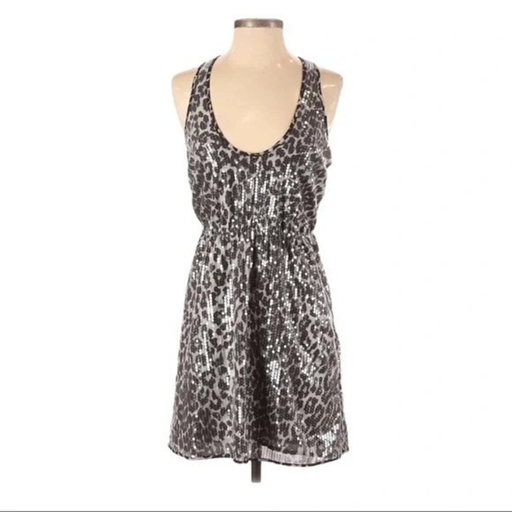 Rodarte for Target Womens Silver Black Sequin‎ Leopard Print Mini Dress Small